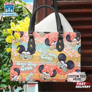 Custom Name Disney Mickey Mouse Best Day Ever Leather Handbags