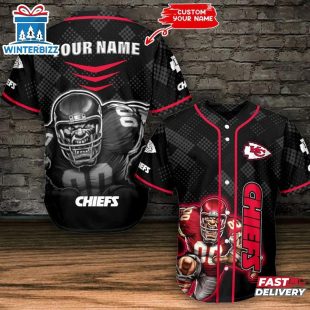 Custom Name Kansas City Chiefs Mascot Baseball Jersey Shirt