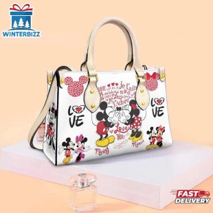 Custom Name Mickey And Minnie Leather Handbag