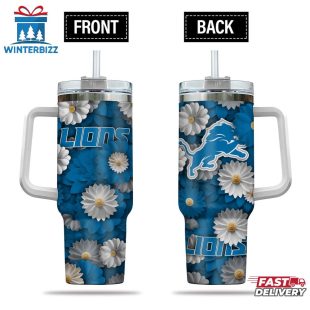 Detroit Lions Flowers Pattern NFL Tumbler 40Oz