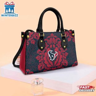 Houston Texans Flower Pattern NFL Leather Handbag