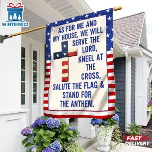 Jesus Cross American House Flag As For Me and My House House And Garden Flag