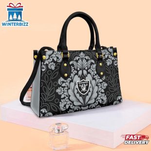 Las Vegas Raiders Flower Pattern NFL Leather Handbag