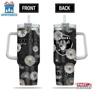 Las Vegas Raiders Flowers Pattern NFL Tumbler 40Oz