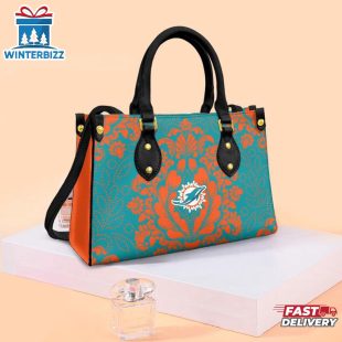 Miami Dolphins Flower Pattern NFL Leather Handbag