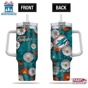 Miami Dolphins Flowers Pattern NFL Tumbler 40Oz