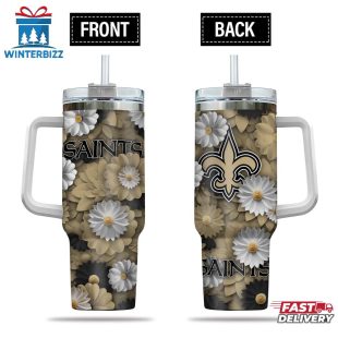 New Orleans Saints Flowers Pattern NFL Tumbler 40Oz