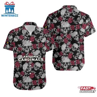 NFL Arizona Cardinals Roses And Skull Pattern Hawaiian Shirt