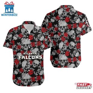 NFL Atlanta Falcons Roses And Skull Pattern Hawaiian Shirt