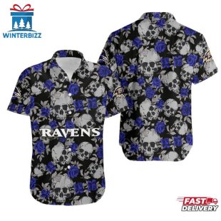 NFL Baltimore Ravens Roses And Skull Pattern Hawaiian Shirt