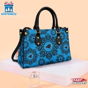 NFL Carolina Panthers Ornamental Round Pattern Leather Handbag