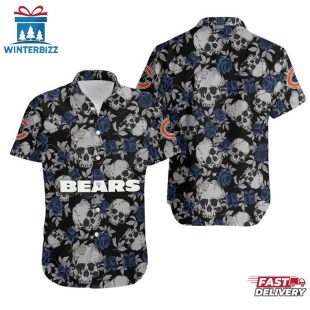 NFL Chicago Bears Roses And Skull Pattern Hawaiian Shirt