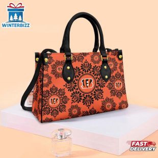NFL Cincinnati Bengals Ornamental Round Pattern Leather Handbag