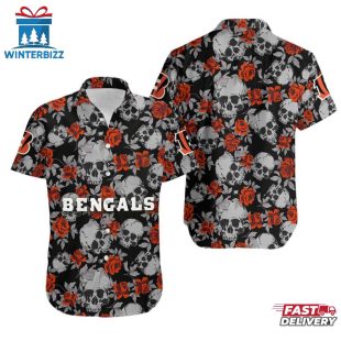 NFL Cincinnati Bengals Roses And Skull Pattern Hawaiian Shirt