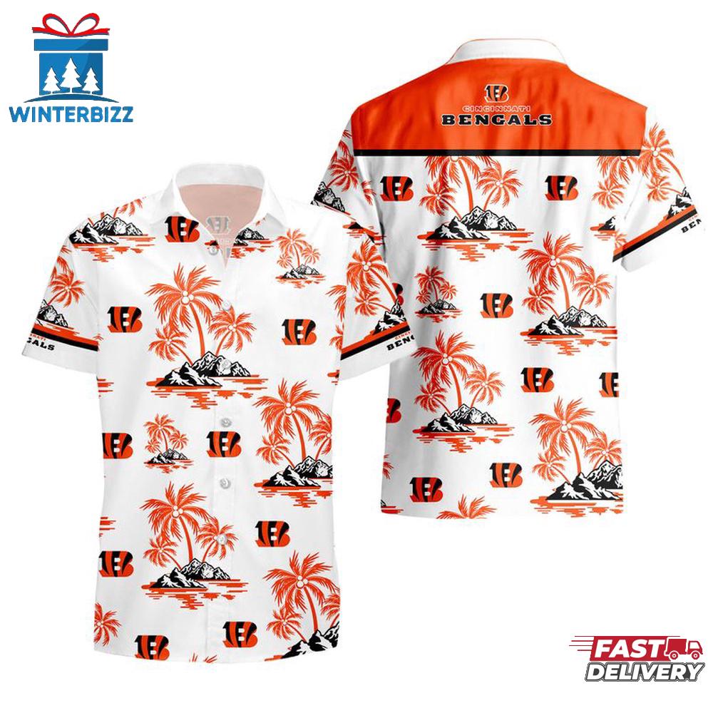 NFL Cincinnati Bengals Team Tree Pattern Hawaiian Shirt NFL Cincinnati Bengals Team Tree Pattern Hawaiian Shirt
