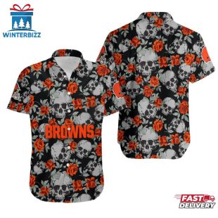 NFL Cleveland Browns Roses And Skull Pattern Hawaiian Shirt