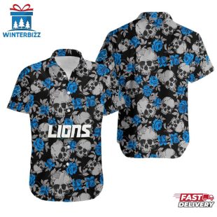 NFL Detroit Lions Roses And Skull Pattern Hawaiian Shirt