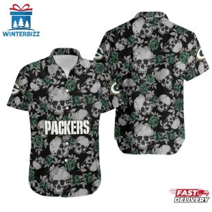 NFL Green Bay Packers Roses And Skull Pattern Hawaiian Shirt
