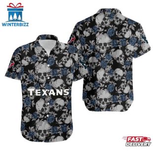 NFL Houston Texans Roses And Skull Pattern Hawaiian Shirt
