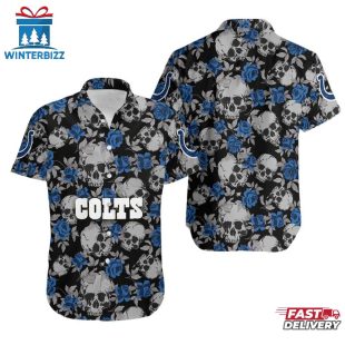 NFL Indianapolis Colts Roses And Skull Pattern Hawaiian Shirt