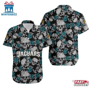NFL Jacksonville Jaguars Roses And Skull Pattern Hawaiian Shirt