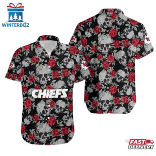 NFL Kansas City Chiefs Roses And Skull Pattern Hawaiian Shirt