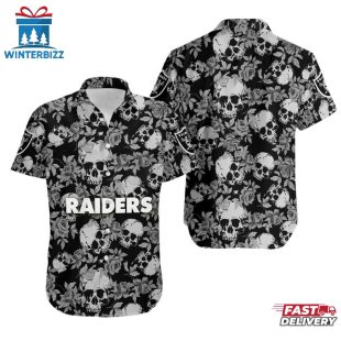 NFL Las Vegas Raiders Roses And Skull Pattern Hawaiian Shirt