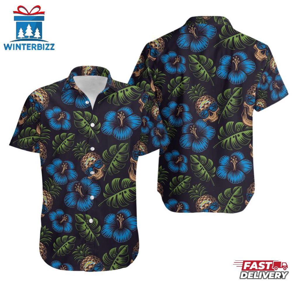 NFL Los Angeles Chargers Pinapple Skull Pattern Hawaiian Shirt NFL Los Angeles Chargers Pinapple Skull Pattern Hawaiian Shirt