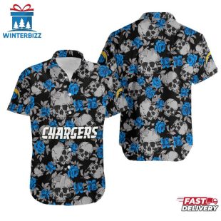 NFL Los Angeles Chargers Roses And Skull Pattern Hawaiian Shirt