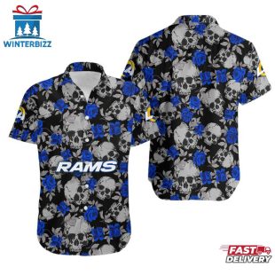 NFL Los Angeles Rams Roses And Skull Pattern Hawaiian Shirt