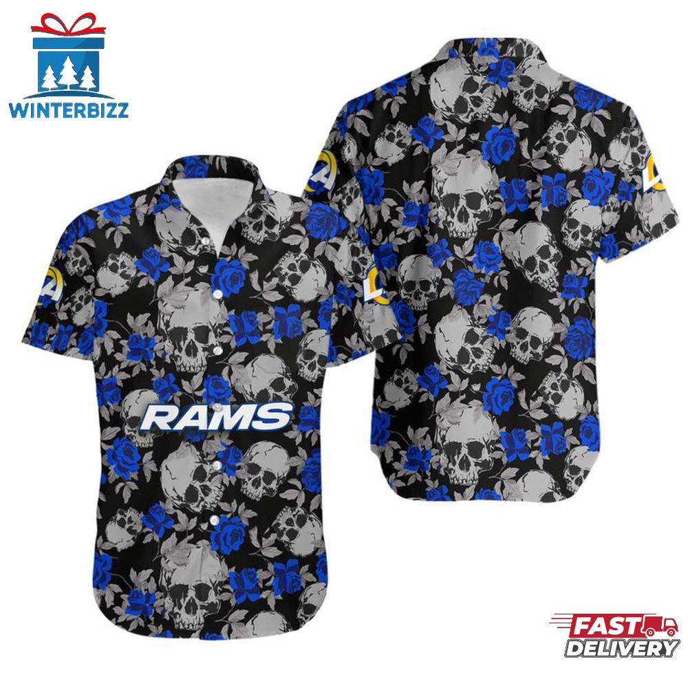 NFL Los Angeles Rams Roses And Skull Pattern Hawaiian Shirt NFL Los Angeles Rams Roses And Skull Pattern Hawaiian Shirt