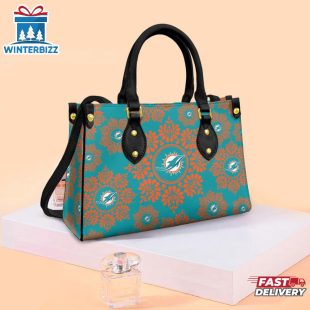 NFL Miami Dolphins Ornamental Round Pattern Leather Handbag