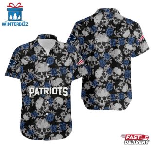 NFL New England Patriots Roses And Skull Pattern Hawaiian Shirt