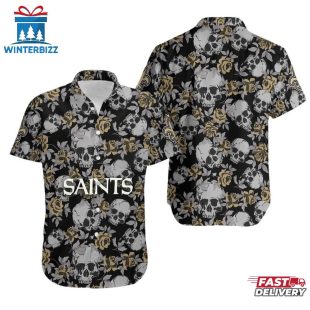 NFL New Orleans Saints Roses And Skull Pattern Hawaiian Shirt