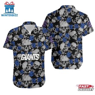 NFL New York Giants Roses And Skull Pattern Hawaiian Shirt