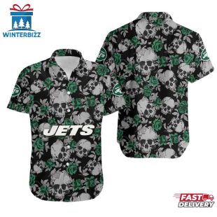 NFL New York Jets Roses And Skull Pattern Hawaiian Shirt