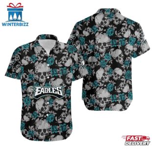 NFL Philadelphia Eagles Roses And Skull Pattern Hawaiian Shirt
