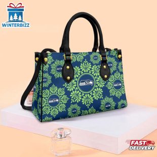 NFL Seattle Seahawks Ornamental Round Pattern Leather Handbag