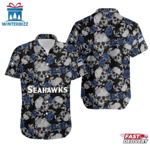 NFL Seattle Seahawks Roses And Skull Pattern Hawaiian Shirt