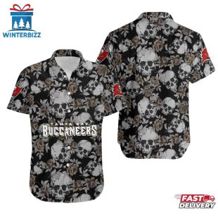 NFL Tampa Bay Buccaneers Roses And Skull Pattern Hawaiian Shirt