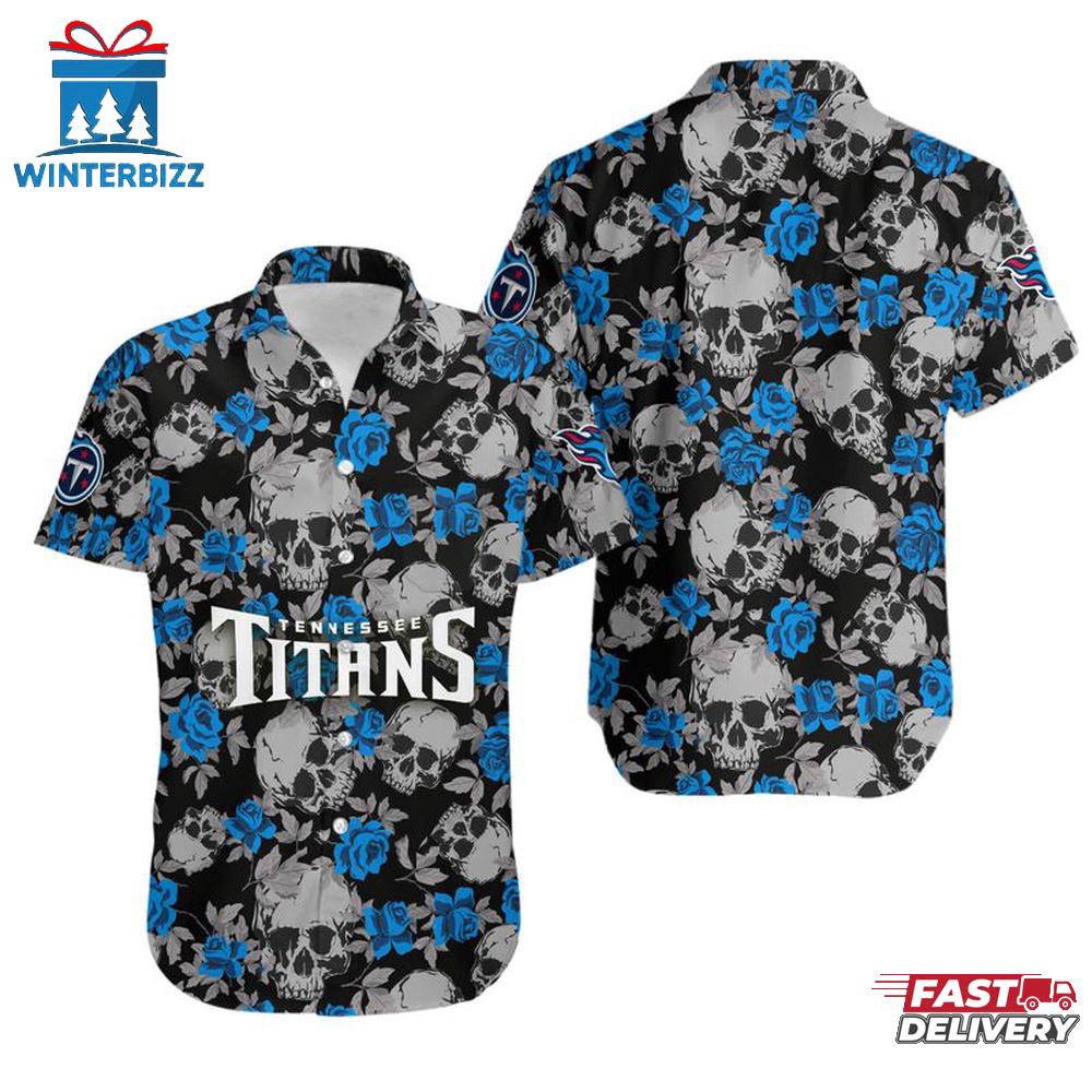 NFL Tennessee Titans Roses And Skull Pattern Hawaiian Shirt NFL Tennessee Titans Roses And Skull Pattern Hawaiian Shirt