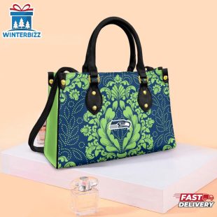 Seattle Seahawks Flower Pattern NFL Leather Handbag