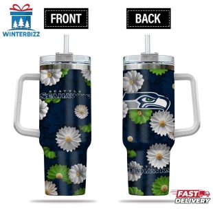 Seattle Seahawks Flowers Pattern NFL Tumbler 40Oz