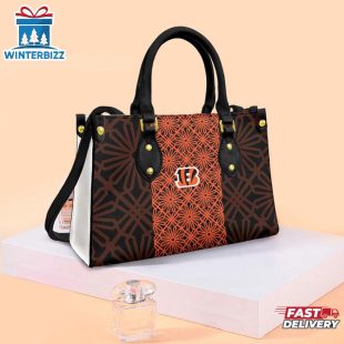 Cincinnati Bengals Flower Pattern NFL Logo Team Leather Handbag