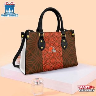 Cleveland Browns Flower Pattern NFL Logo Team Leather Handbag