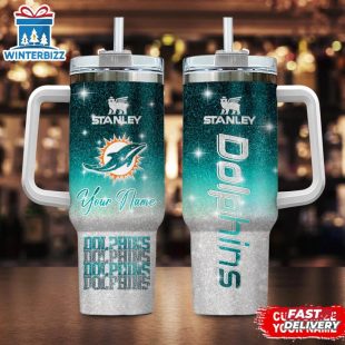 Custom Name Miami Dolphins Team Pattern Tumbler 40Oz With Handle