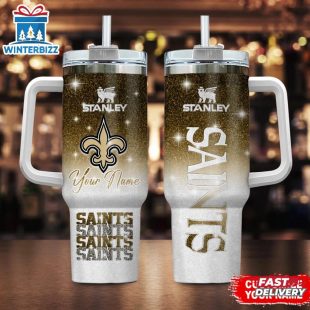 Custom Name New Orleans Saints Team Pattern Tumbler 40Oz With Handle