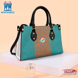 Miami Dolphins Flower Pattern NFL Logo Team Leather Handbag