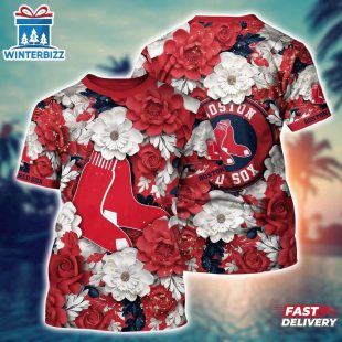 MLB Boston Red Sox All Over Print T-Shirt Flower Tropical For Sports Enthusiasts