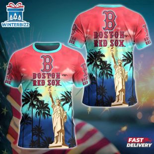 MLB Boston Red Sox All Over Print T-Shirt Tropical Elegance For Fans Sports